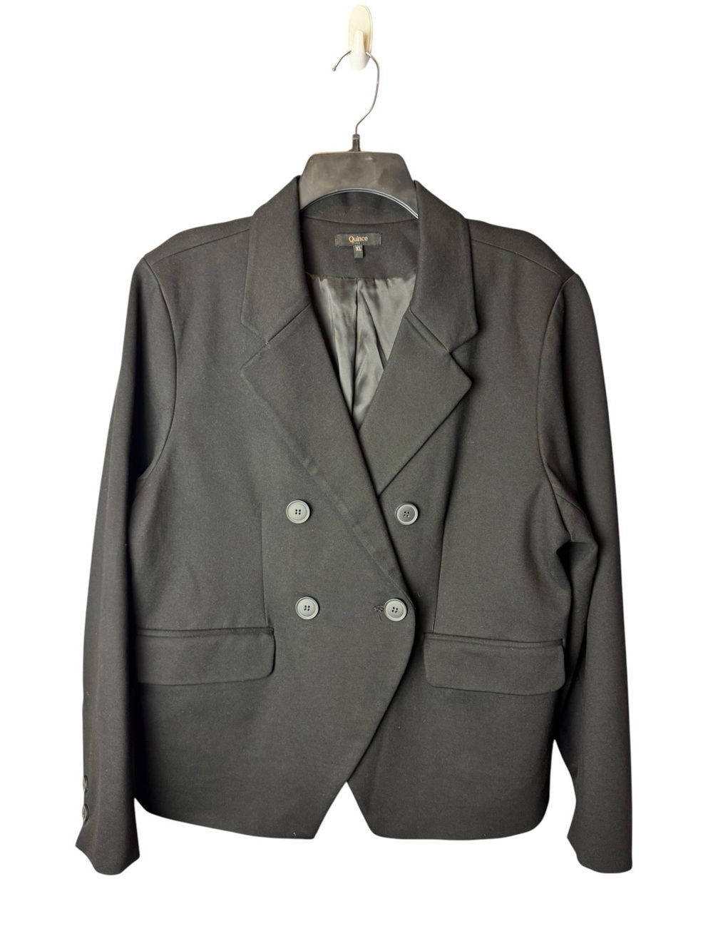 Quince Black Ponte Knit Double Breasted Blazer XL
